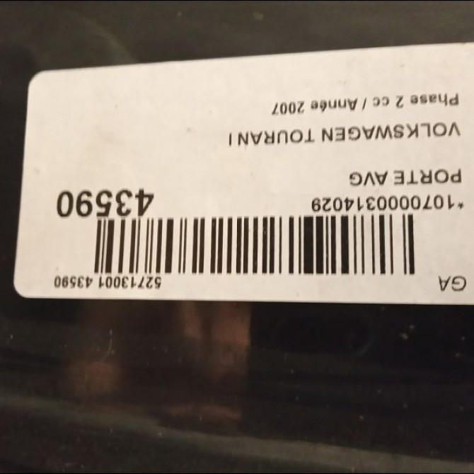 Porte avant gauche occasion VOLKSWAGEN TOURAN I Phase 2 11-2006->09-2010 2.0TDi 16v 140ch 4