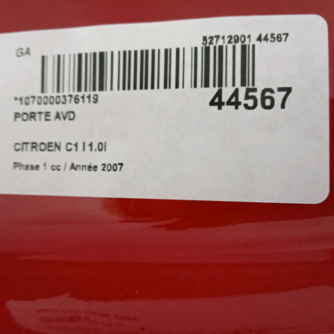 Porte avant droite occasion CITROEN C1 I Phase 1 06-2005->11-2008 1.0i 1612543180 2