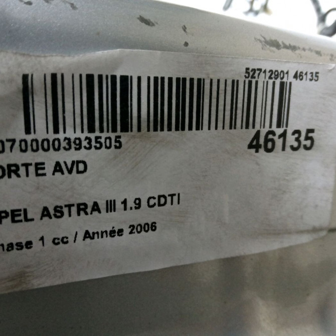 Porte avant droite occasion OPEL ASTRA III ASTRA III Phase 1 2004-04-01->2006-12-31 1.9 CDTI 120ch 94711560 6