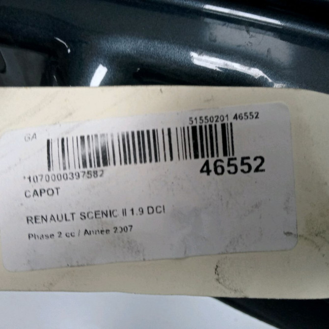 Capot occasion RENAULT SCENIC II Phase 2 09-2006->04-2009 1.9 DCI 130ch 651001097R 3