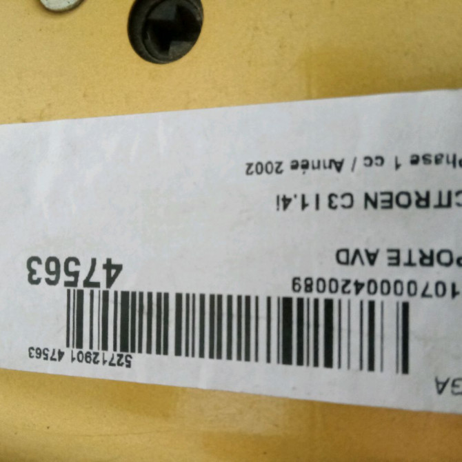 Porte avant droite occasion CITROEN C3 I Phase 1 04-2002->10-2005 1.4i 9004V1 4