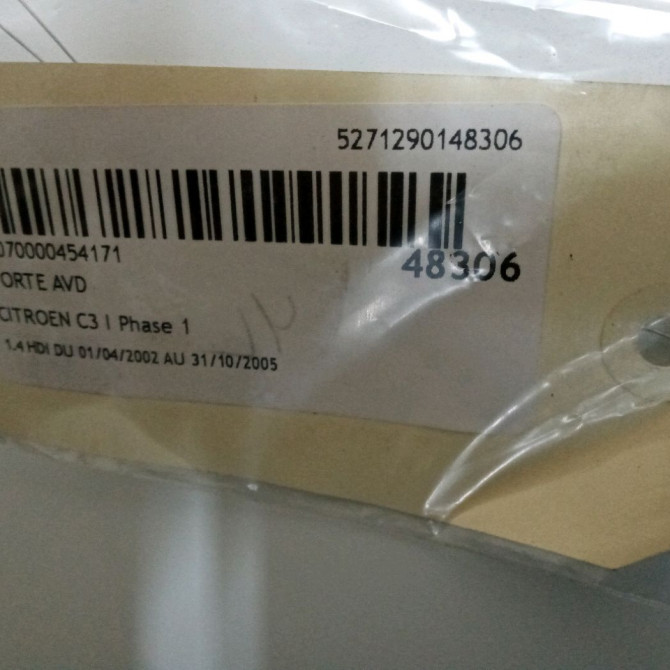 Porte avant droite occasion CITROEN C3 I Phase 1 04-2002->10-2005 1.4 HDi 9004V1 5