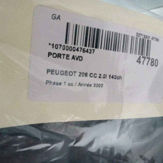 Porte avant droite occasion PEUGEOT 206 CC Phase 1 10-2000->03-2007 2.0i 140ch 9004P1 4