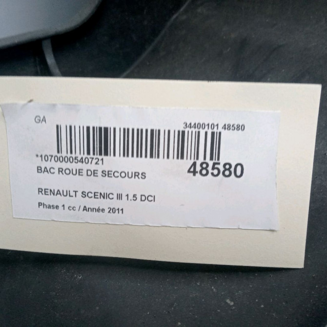 Bac roue de secours occasion RENAULT SCENIC III Phase 1 04-2009->11-2011 1.5 DCI 110ch 3