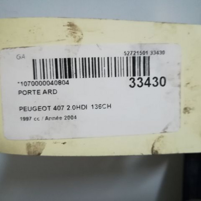 Porte arrière droite occasion PEUGEOT 407 Phase 1 04-2004->07-2008 1.6 HDI 16v 9008N1 3