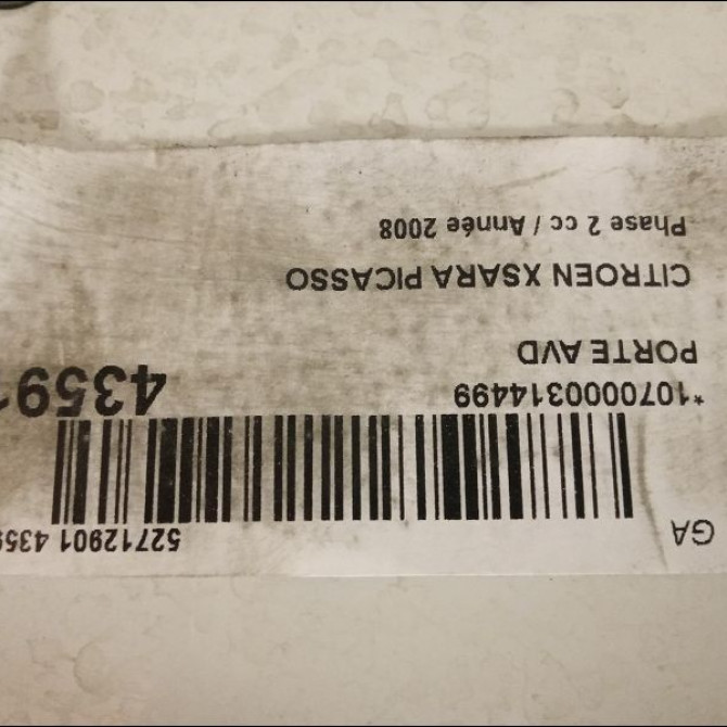 Porte avant droite occasion CITROEN XSARA PICASSO Phase 2 02-2004->12-2010 1.6 HDI 92 ch 9004L5 2