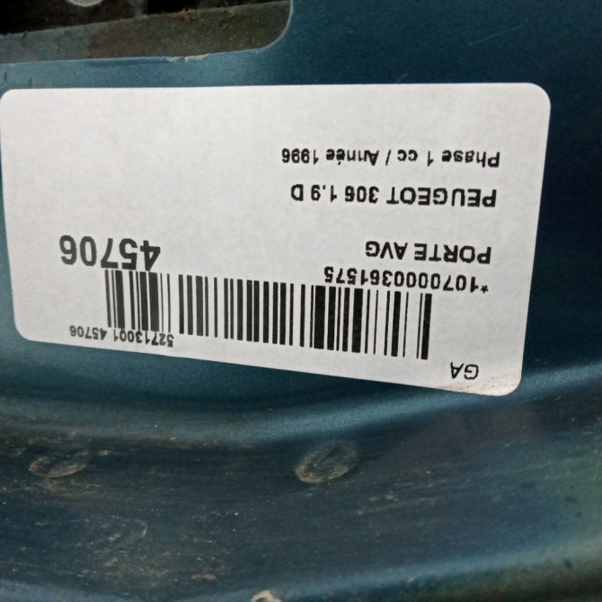Porte avant gauche occasion PEUGEOT 306 Phase 1 09-1994->03-1997 1.9 D 9002L8 4