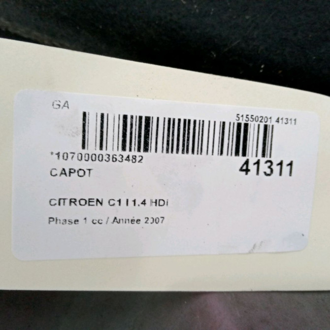 Capot occasion CITROEN C1 I Phase 1 06-2005->11-2008 1.4 HDi 1611149480 4