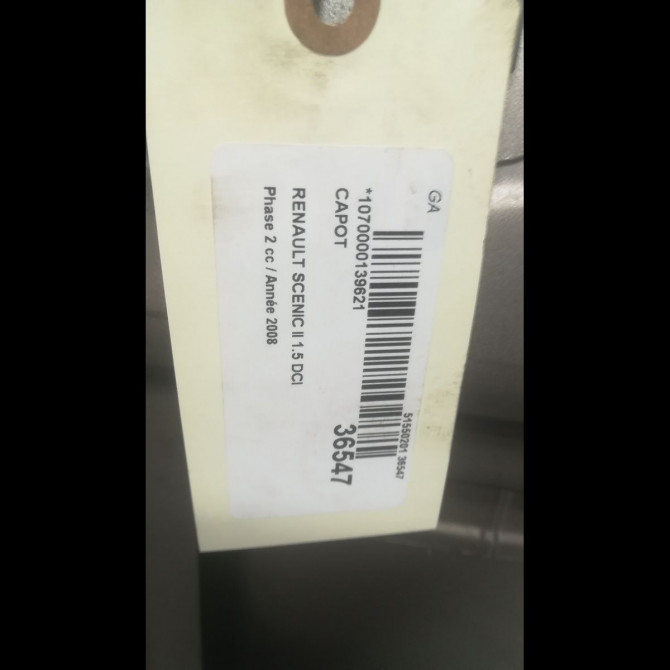 Capot occasion RENAULT SCENIC II Phase 2 09-2006->04-2009 1.5 DCI 105ch 651001097R 3