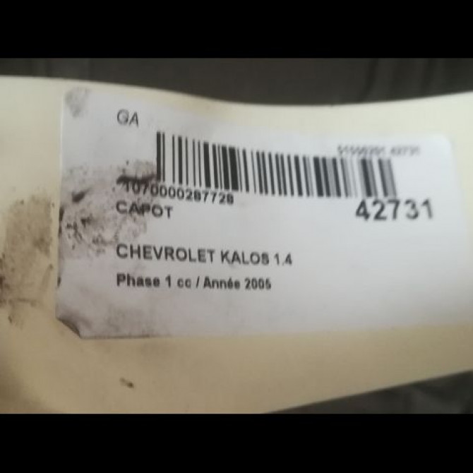 Capot occasion CHEVROLET KALOS Phase 1 03-2005->05-2008 1.4 85ch 96297541 3