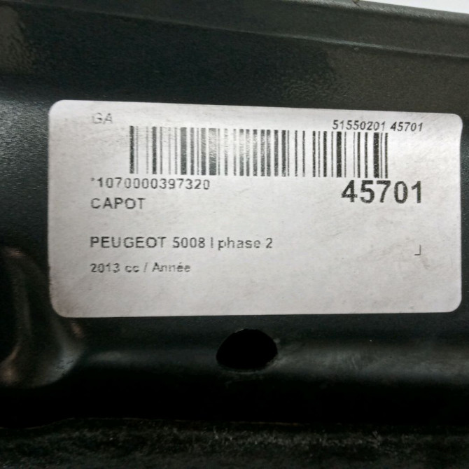 Capot occasion PEUGEOT 5008 I phase 2 09-2013->... 7901R2 3