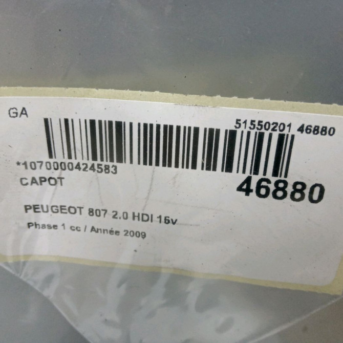 Capot occasion PEUGEOT 807 Phase 1 06-2002->12-2014 2.0 HDI 16v 136ch 7901N4 3