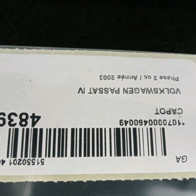 Capot occasion VOLKSWAGEN PASSAT IV Phase 2 10-2000->03-2005 1.9 TDI 100ch 3B0823031K 3