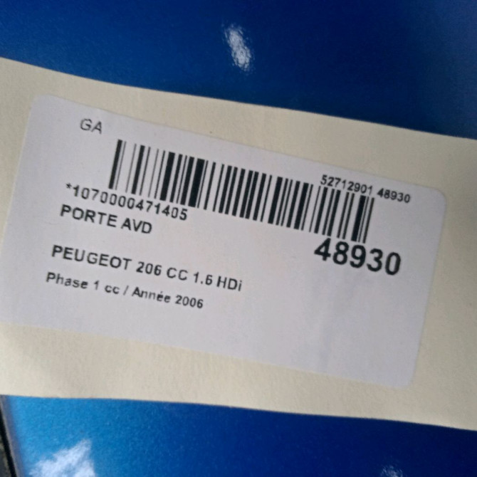Porte avant droite occasion PEUGEOT 206 CC Phase 1 10-2000->03-2007 1.6 HDi 16v FAP Sport 9004P1 2
