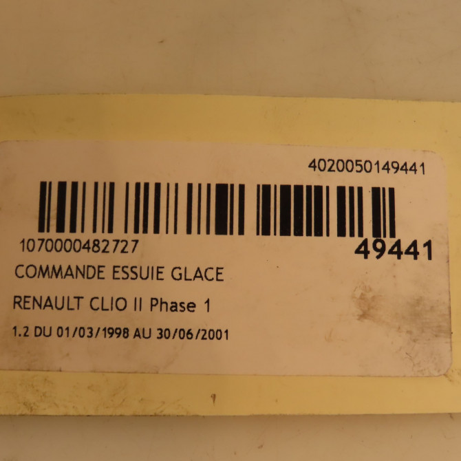 Commande essuie glace occasion RENAULT CLIO II Phase 1 03-1998->06-2001 1.2 3