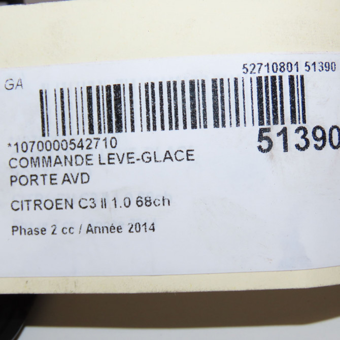 Commande lève-glace porte avant droite occasion CITROEN C3 II Phase 2 03-2013->12-2016 1.0 68ch 6490CH 5