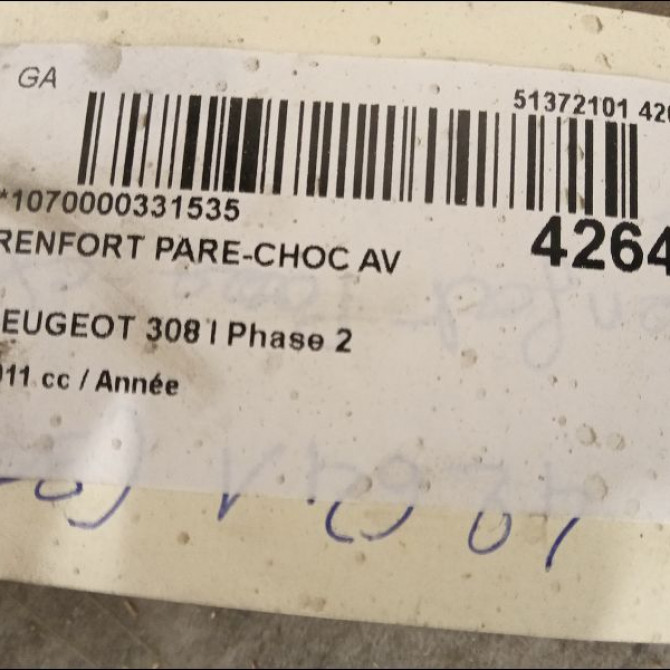 Renfort pare-choc avant occasion PEUGEOT 308 I Phase 2 04-2011->12-2014 1.6 THP 156ch 2