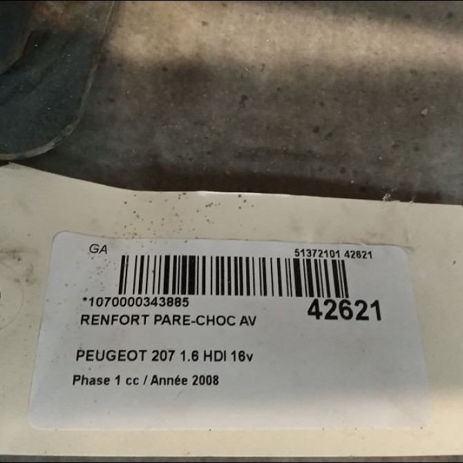 Renfort pare-choc avant occasion PEUGEOT 207 Phase 1 04-2006->06-2013 1.6 HDI 16v 90ch 2