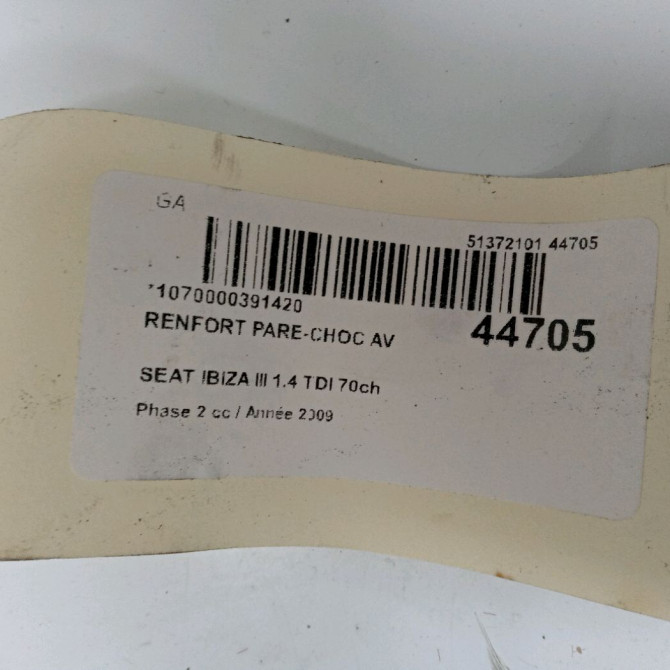 Renfort pare-choc avant occasion SEAT IBIZA III Phase 2 03-2006->06-2009 1.4 TDI 70ch 2
