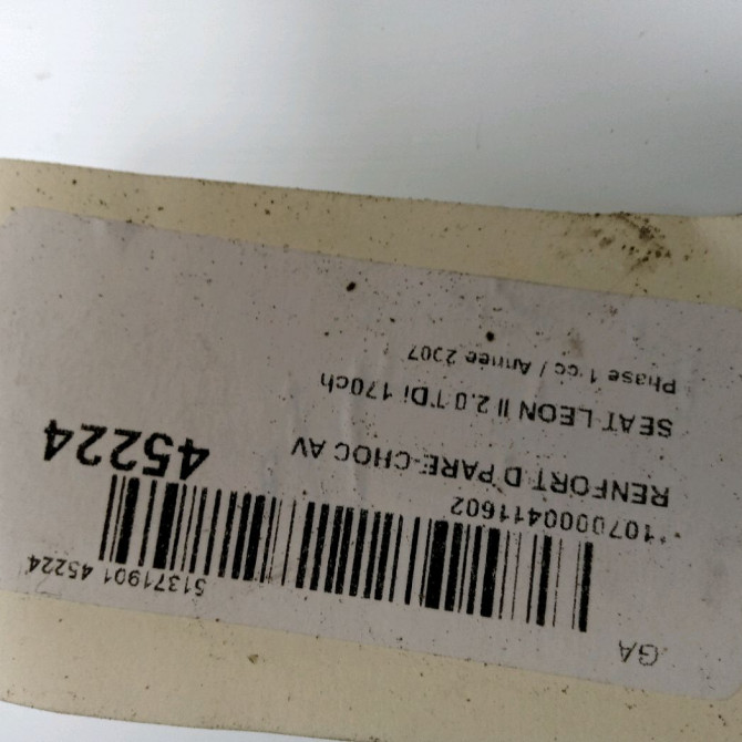 Renfort droit pare-choc avant occasion SEAT LEON II Phase 1 09-2005->05-2009 2.0 TDi 170ch 2