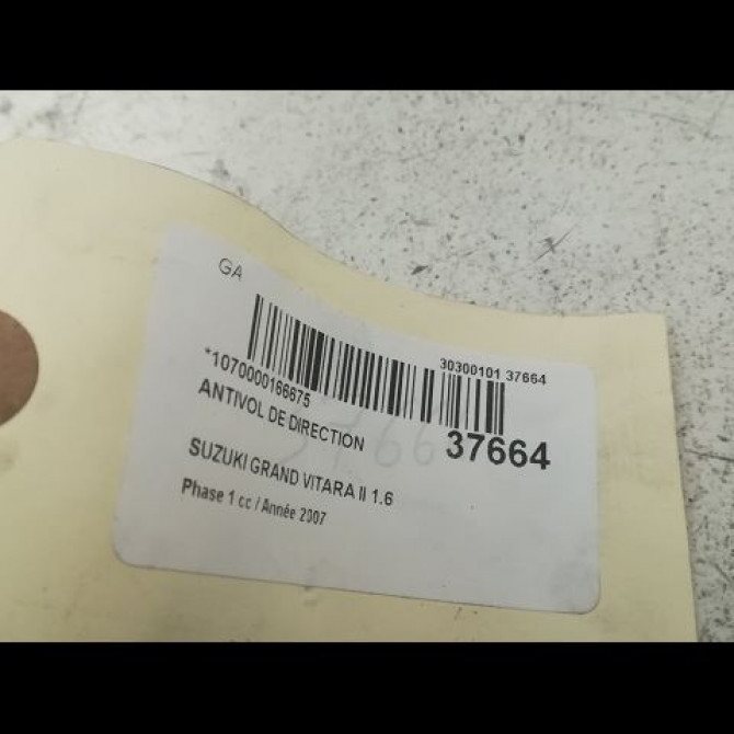 Antivol de direction occasion SUZUKI GRAND VITARA II Phase 1 09-2005->09-2009 1.6 VVT 106ch 3710355860 3