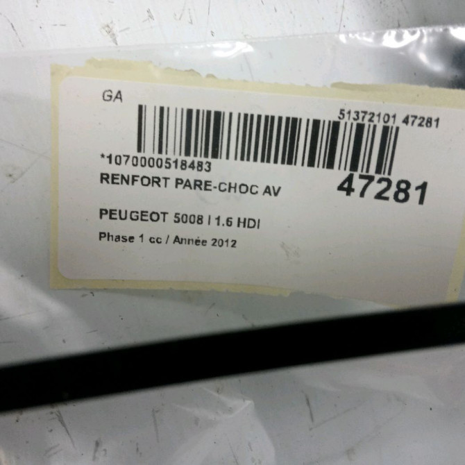 Renfort pare-choc avant occasion PEUGEOT 5008 I Phase 1 11-2009->12-2013 1.6 HDI 112ch 2