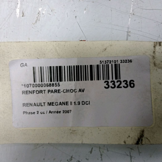 Renfort pare-choc avant occasion RENAULT MEGANE II Phase 2 01-2006->06-2009 1.9 DCI 130ch 8200534784 2