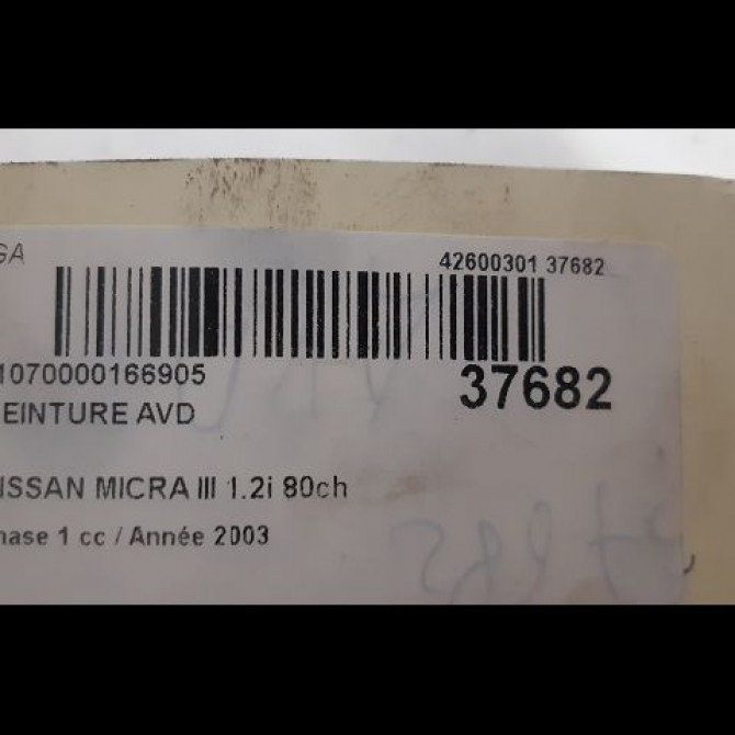 Ceinture avant droite occasion NISSAN MICRA III Phase 1 01-2003->07-2005 1.2i 80ch 86884AX701 4