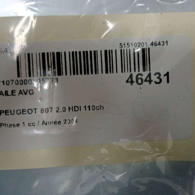 Aile avant gauche occasion PEUGEOT 807 Phase 1 06-2002->12-2014 2.0 HDI 110ch 7840L1 2