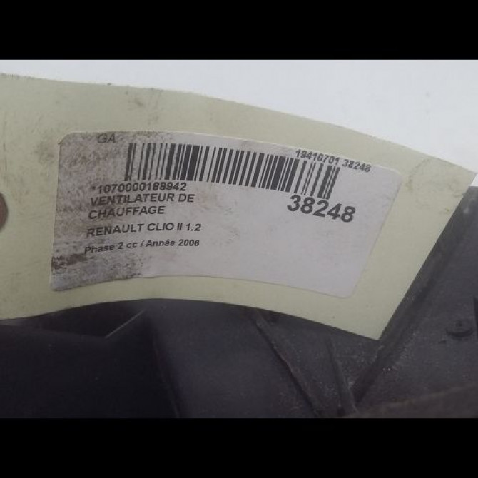 Ventilateur de chauffage occasion RENAULT CLIO II Phase 2 06-2001->07-2006 1.2 3