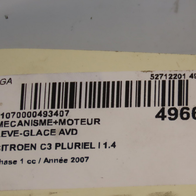 Mecanisme + moteur lève-glace avant droit occasion CITROEN C3 PLURIEL I Phase 1 04-2003->09-2008 1.4 HDi 9222X5 3