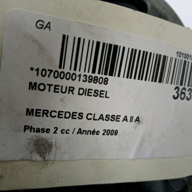 Moteur diesel occasion MERCEDES CLASSE A II Phase 2 04-2008->06-2012 A 170 115ch 5