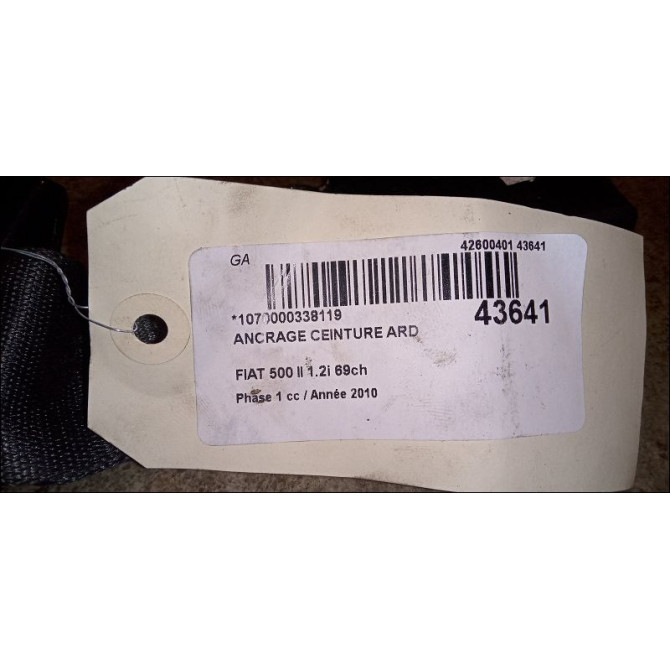 Ancrage ceinture arrière droit occasion FIAT 500 II 500 II Phase 1 2007-07-01->2016-03-31 1.2i 69ch 735457224 3