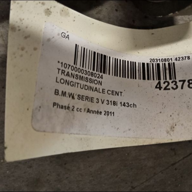 Transmission longitudinale cent occasion B.M.W. SERIE 3 V Phase 2 09-2008->12-2011 318i 143ch 2