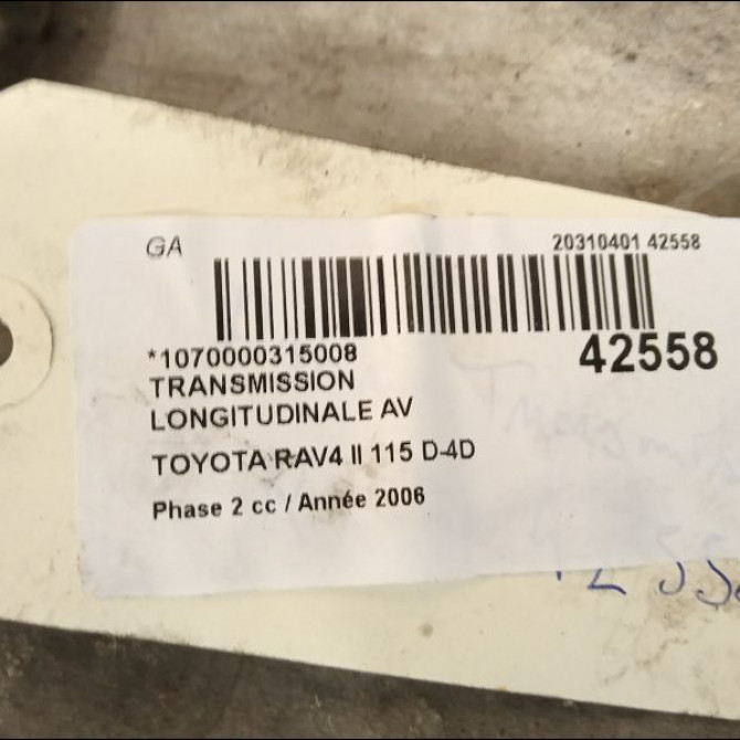 Transmission longitudinale av occasion TOYOTA RAV4 II Phase 2 10-2003->12-2005 115 D-4D 3711042040 2