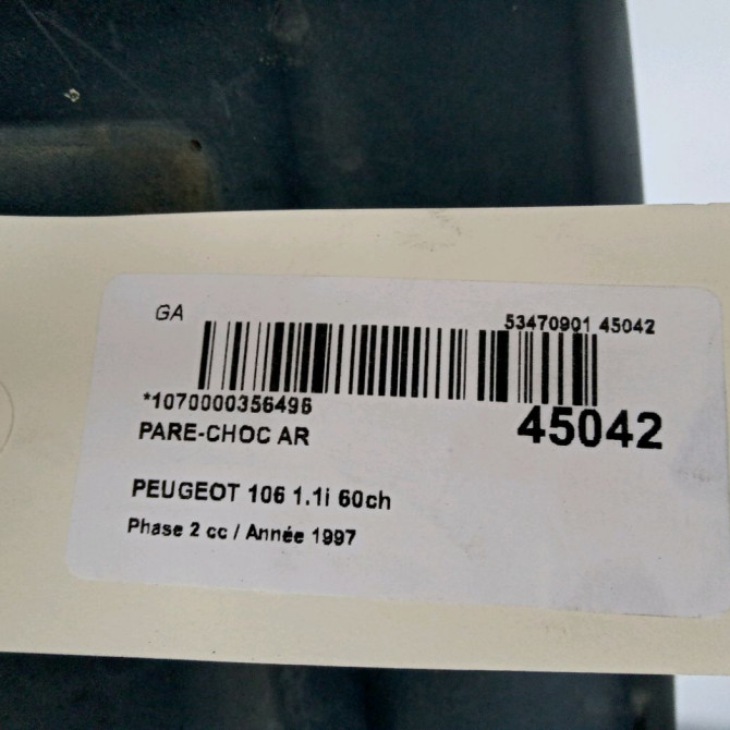 Pare-choc arrière occasion PEUGEOT 106 Phase 2 04-1996->09-2003 1.1i 60ch 7410H1 3