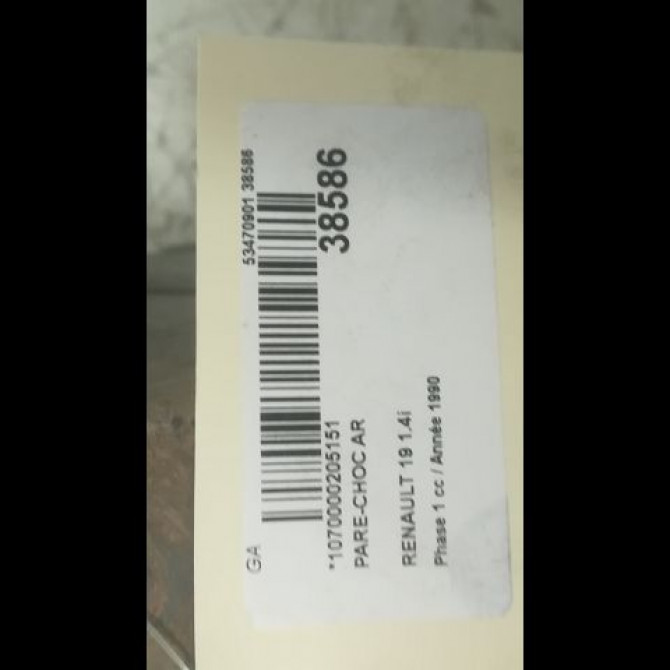 Pare-choc arrière occasion RENAULT 19 Phase 1 07-1989->04-1992 1.4i 7701367477 6