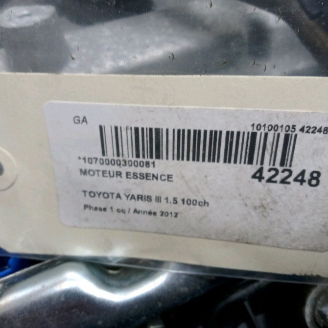 Moteur essence occasion TOYOTA YARIS III YARIS III Phase 1 2011-03-01->2015-04-30 1.5 100ch 1900021D00 6