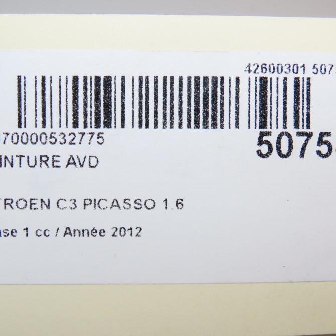 Ceinture avant droite occasion CITROEN C3 PICASSO Phase 1 02-2009->08-2012 1.6 HDi 90ch 8975GW 5