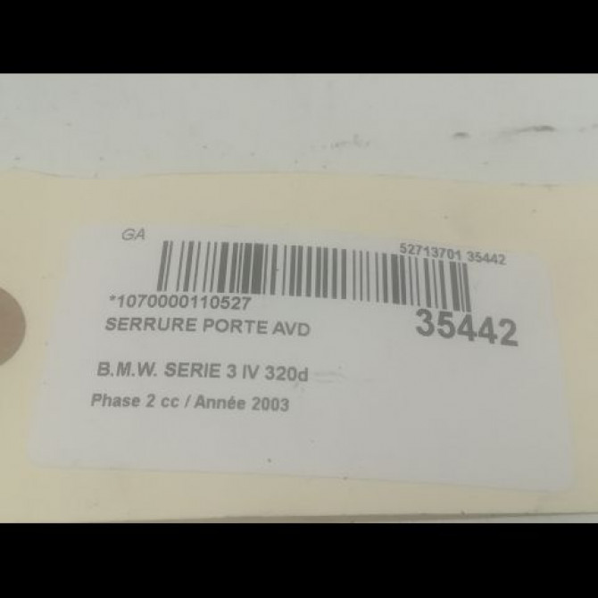 Serrure porte avd occasion B.M.W. SERIE 3 IV Phase 2 09-2001->03-2005 320d 51217011244 3
