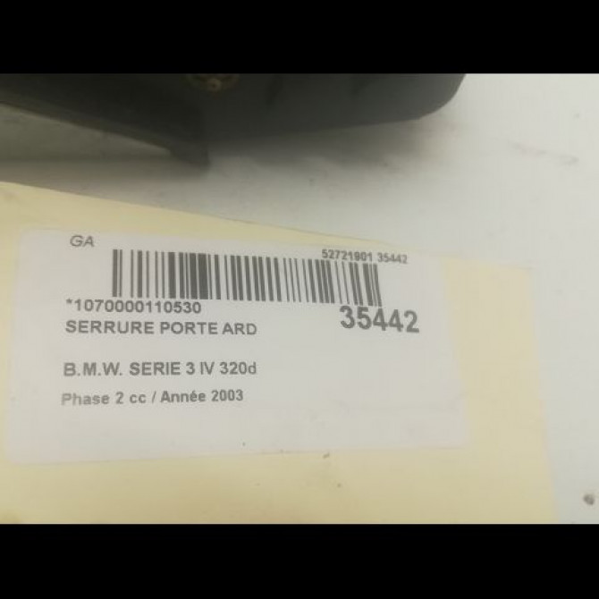 Serrure porte ard occasion B.M.W. SERIE 3 IV Phase 2 09-2001->03-2005 320d 51227011246 3