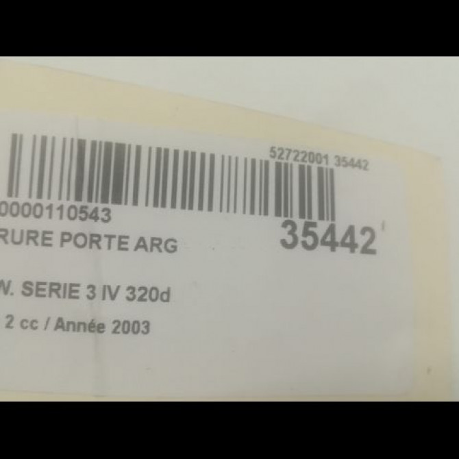 Serrure porte arg occasion B.M.W. SERIE 3 IV Phase 2 09-2001->03-2005 320d 51227011245 3