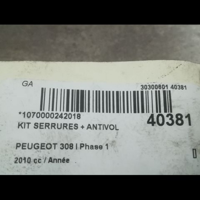 Kit serrures + antivol occasion PEUGEOT 308 I Phase 1 09-2007->03-2011 4162SR 2