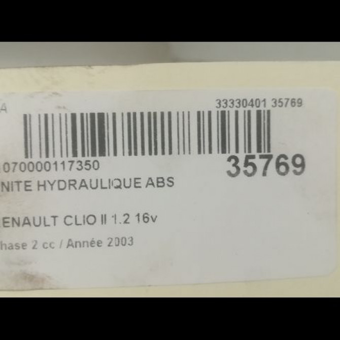 Unité hydraulique ABS occasion RENAULT CLIO II Phase 2 06-2001->07-2006 1.2 16v 7701067629 3