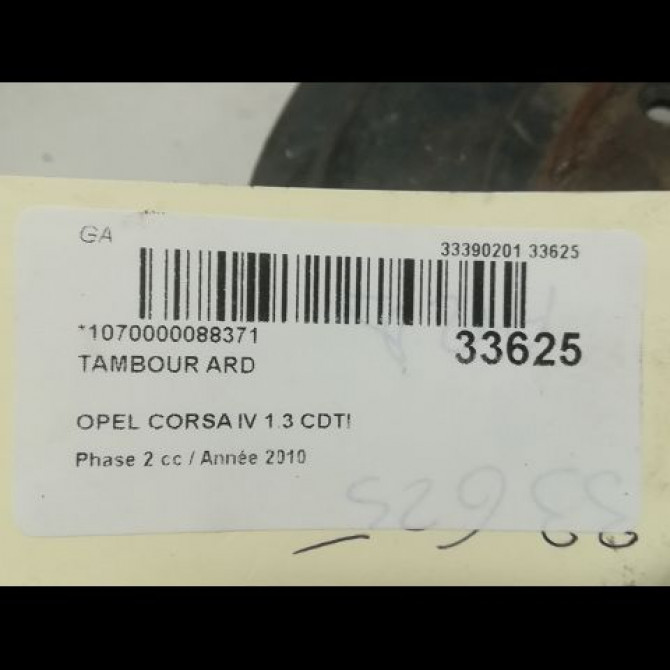 Tambour arrière droit occasion OPEL CORSA IV Phase 2 01-2011->03-2015 1.3 CDTI 75ch 55704058 3