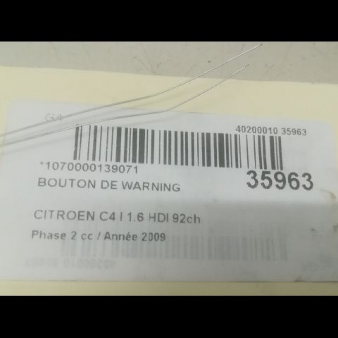 Bouton de warning occasion CITROEN C4 I Phase 2 07-2008->10-2010 1.6 HDI 92ch 6554GT 3