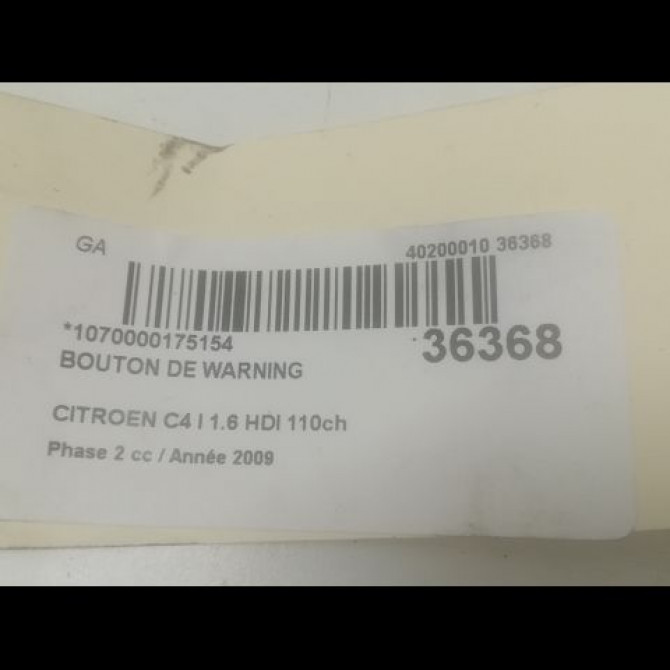 Bouton de warning occasion CITROEN C4 I Phase 2 07-2008->10-2010 1.6 HDI 110ch 6554GT 3