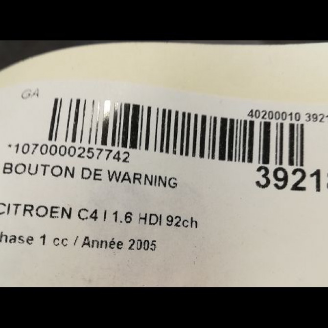 Bouton de warning occasion CITROEN C4 I Phase 1 11-2004->07-2008 1.6 HDI 92ch 6554GT 2
