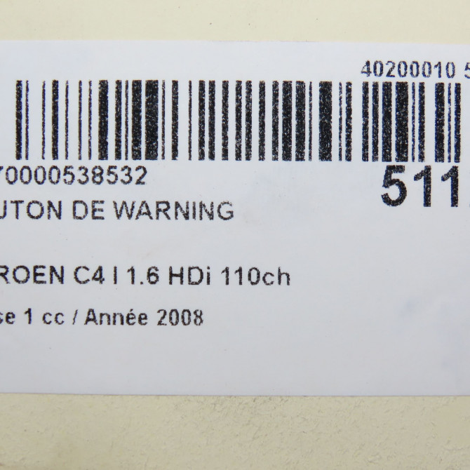 Bouton de warning occasion CITROEN C4 I Phase 1 11-2004->07-2008 1.6 HDi 110ch 6554GT 4