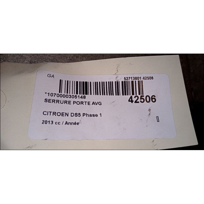 Serrure porte avg occasion CITROEN DS5 Phase 1 06-2011->... 9686919280 3